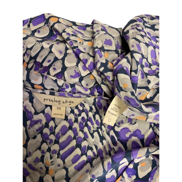 Presley Skye XS 100% Silk Abstract Print Wrap Dress W/ Belt Purple Peach & Grey - Picture 5 of 7
